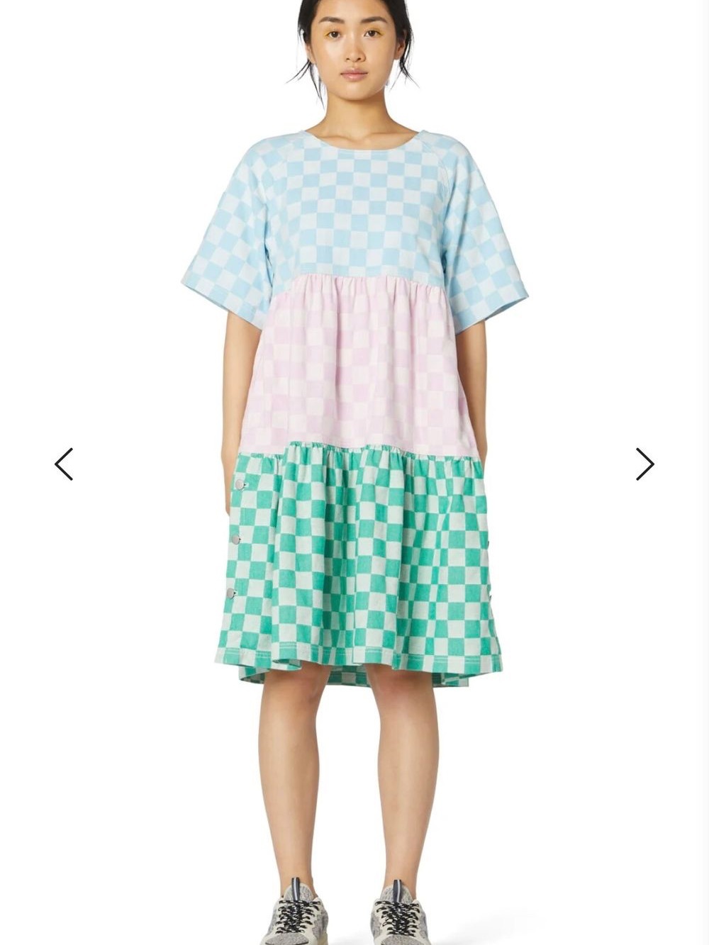 Gorman cotton Checkerboard Tiered Shift Dress in Pastel Blue, Pink & Mint